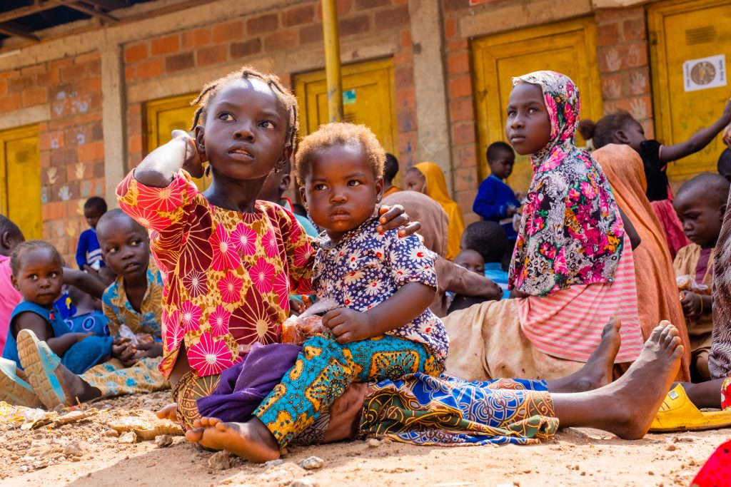 Colorful group of children outdoors